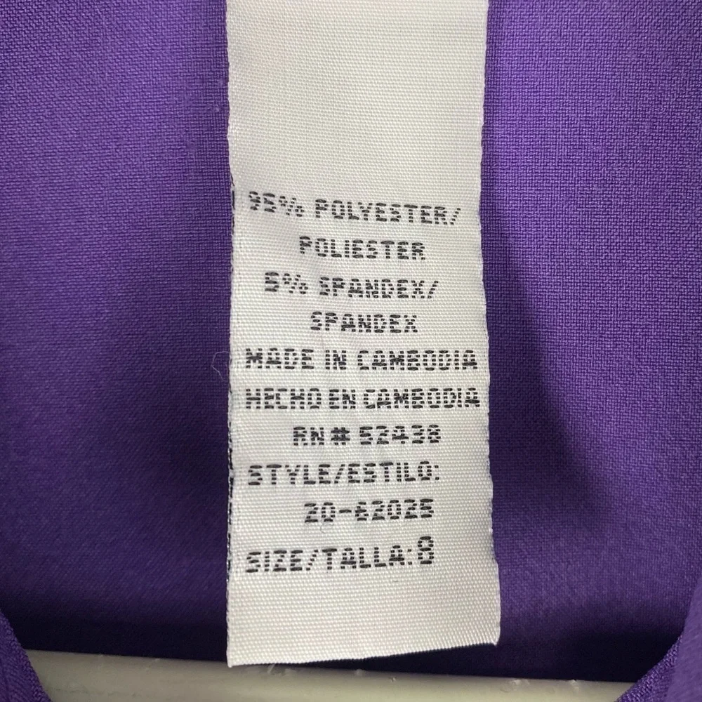 Sag Harbor Purple 3/4 Roll‎ Tab Sleeve Button Down Blouse Women's 8